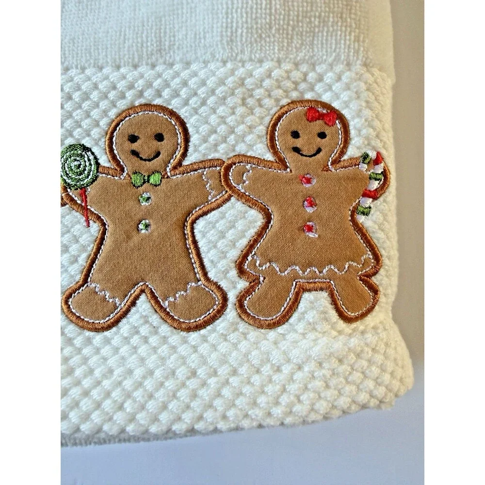 Cupcakes and Cashmere Christmas Gingerbread Hand Towels Holiday Set of 2 Ivory